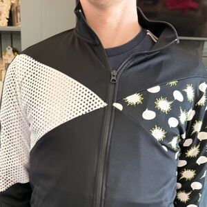 Asics Black Zip-Up Lightweight Graphic Jacket with White Panels